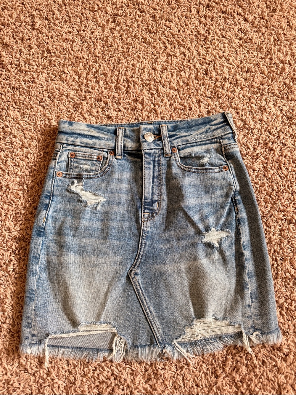 American Eagle Outfitters Distressed Light Blue Denim Mini Skirt